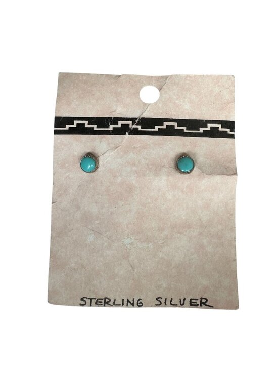 Unknown Jewelry - Vintage Turquoise Sterling Silver Stud Earrings With Southwestern Design